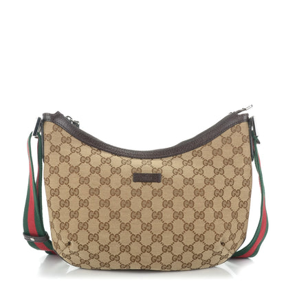Gucci Monogram Web Medium Half Moon Hobo Dark Brown 1 of 7