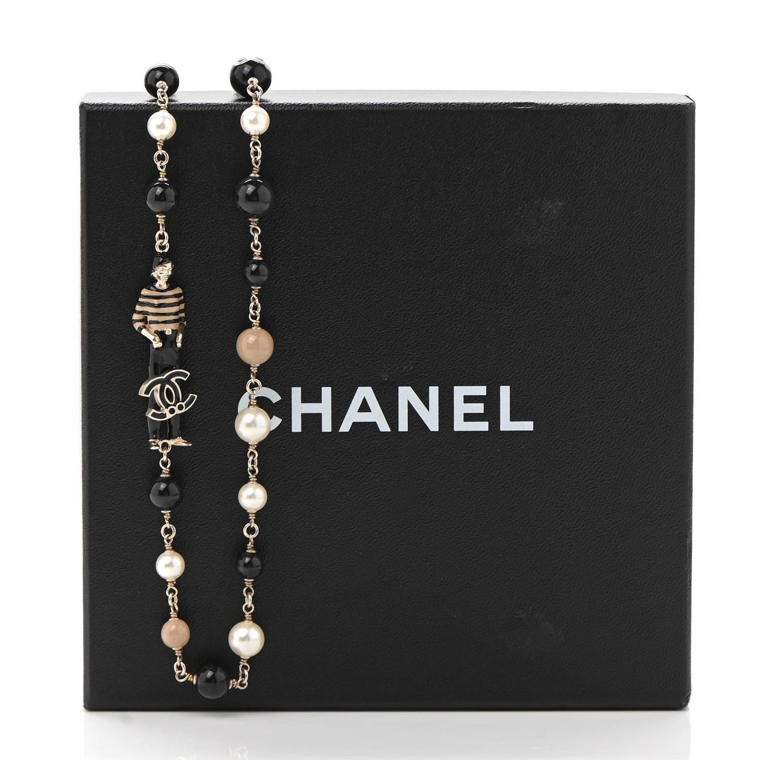 Chanel Pearl Beaded Enamel CC Coco Long Necklace Blanc Nacre Black Beige Gold 6 of 6