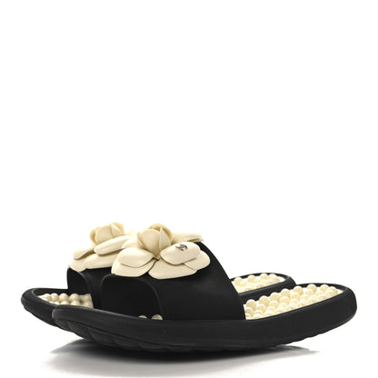 Chanel Thermoplastic PVC Camellia Mule Sandals 36 Black Ivory 4 of 10