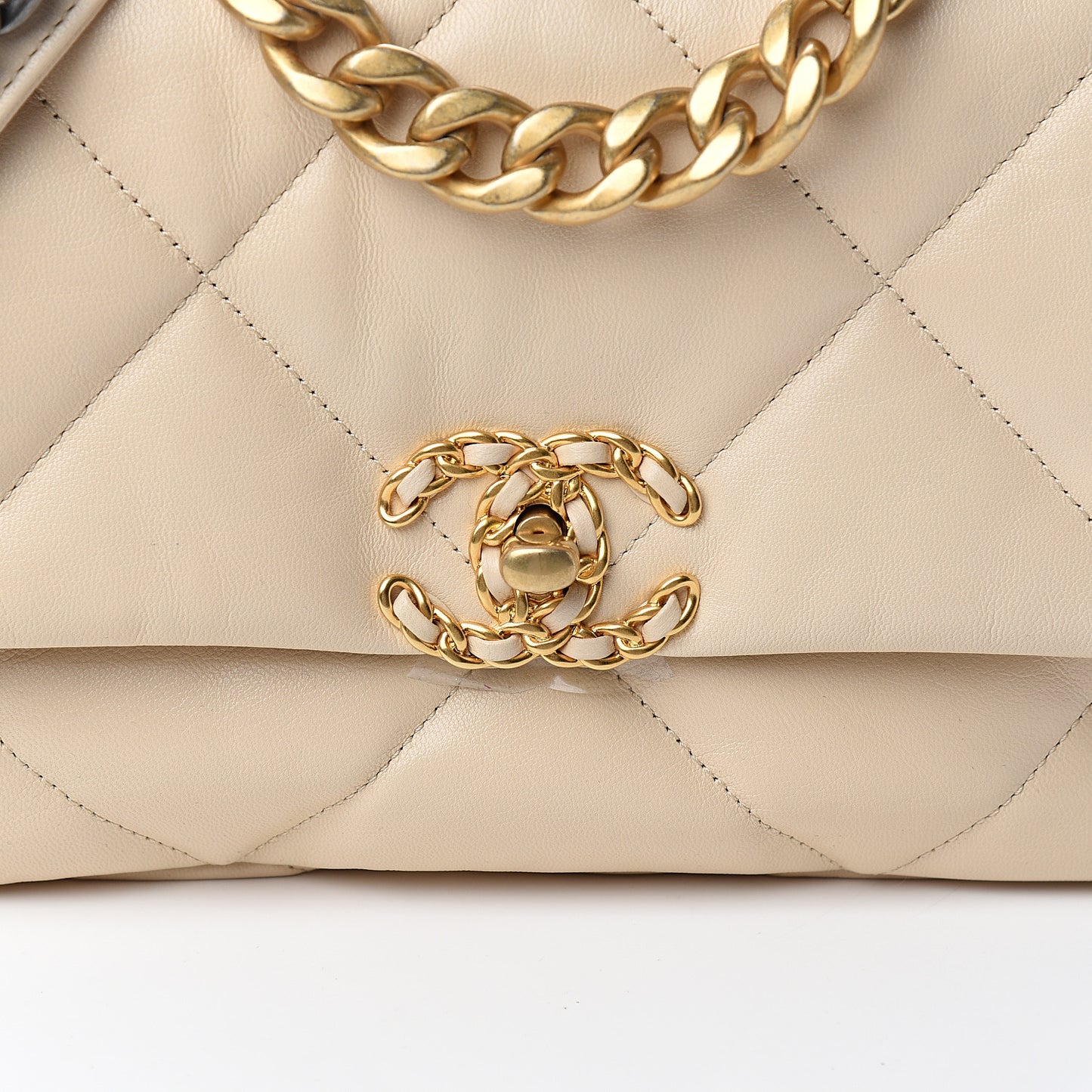 Goatskin Quilted Medium 19 Flap Beige