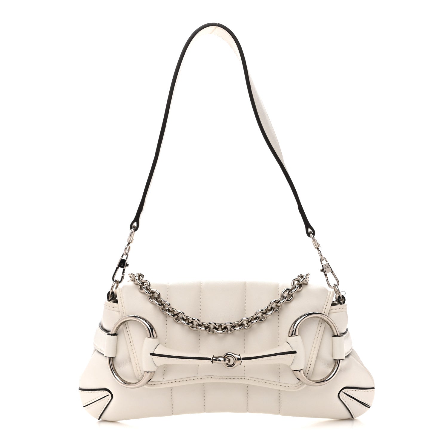 Gucci Nappa Vertical Matelasse Small Maxi Horsebit Chain Shoulder Bag Great White 1 of 15