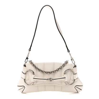 Gucci Nappa Vertical Matelasse Small Maxi Horsebit Chain Shoulder Bag Great White 1 of 15