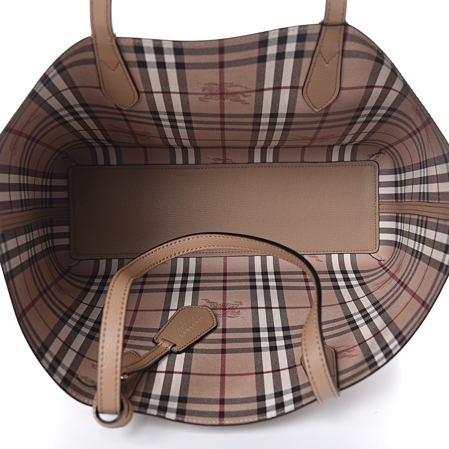 Grainy Calfskin Haymarket Check Medium Reversible Tote Camel