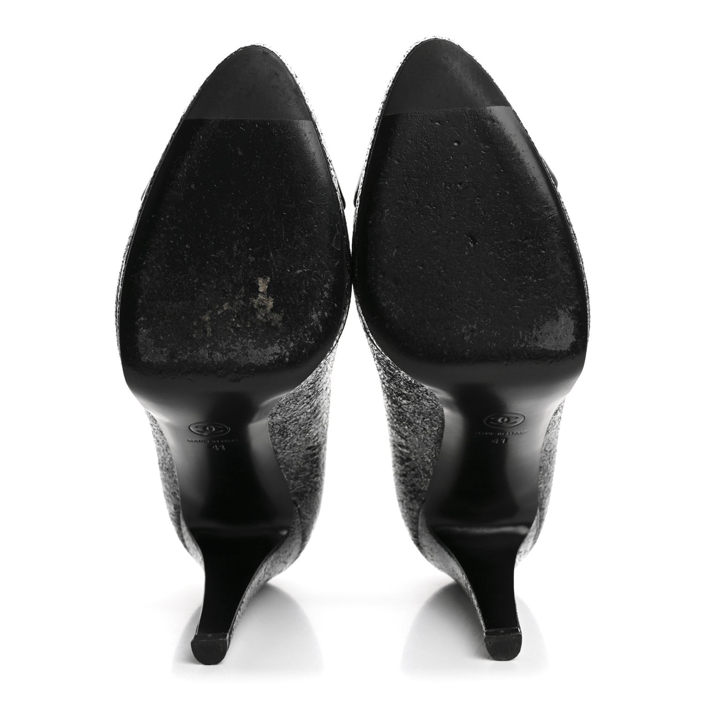 Metallic Crackled Calfskin Patent Cap Toe Pumps 41 Silver Black