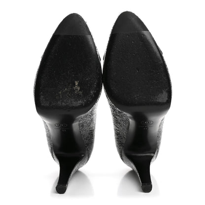 Chanel Metallic Crackled Calfskin Patent Cap Toe Pumps 41 Silver Black 6 of 10