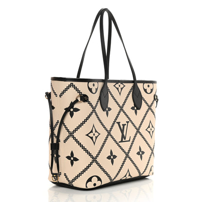Louis Vuitton Empreinte Monogram Giant Broderies Neverfull MM Cream Black 4 of 12