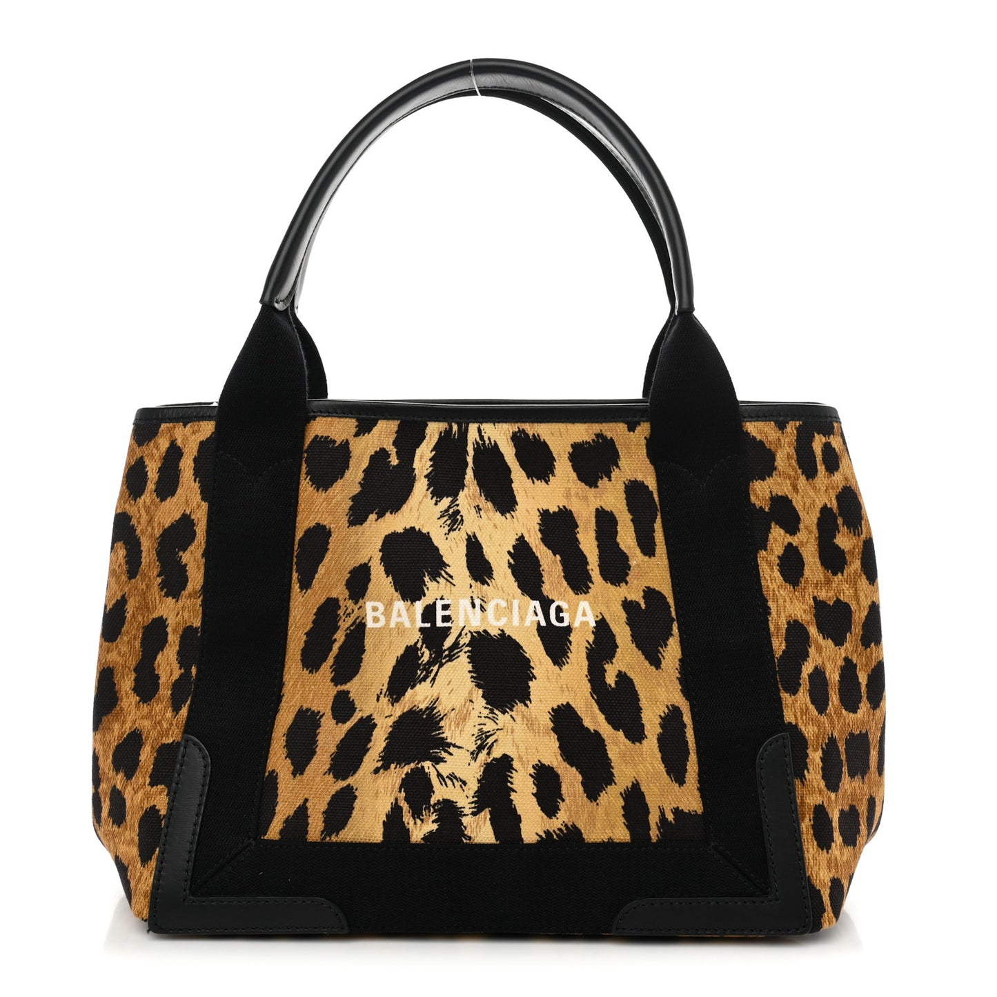 Cotton Canvas Satin Calfskin Leopard Print Logo Navy Cabas S Beige Black