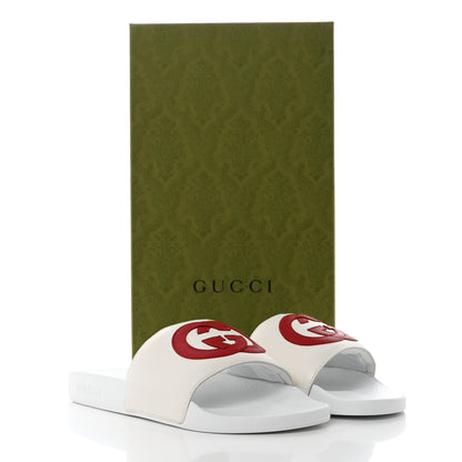 Gucci Nappa Miro Soft Calfskin Womens Interlocking G Slide Sandals 41 Great White Hibiscus Red 8 of 8