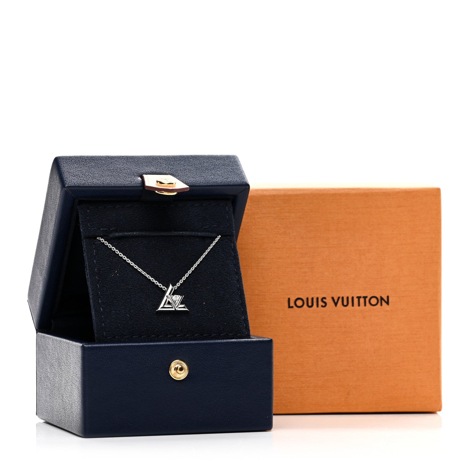 Louis Vuitton 18K White Gold Diamond Small LV Volt One Pendant Necklace 5 of 5