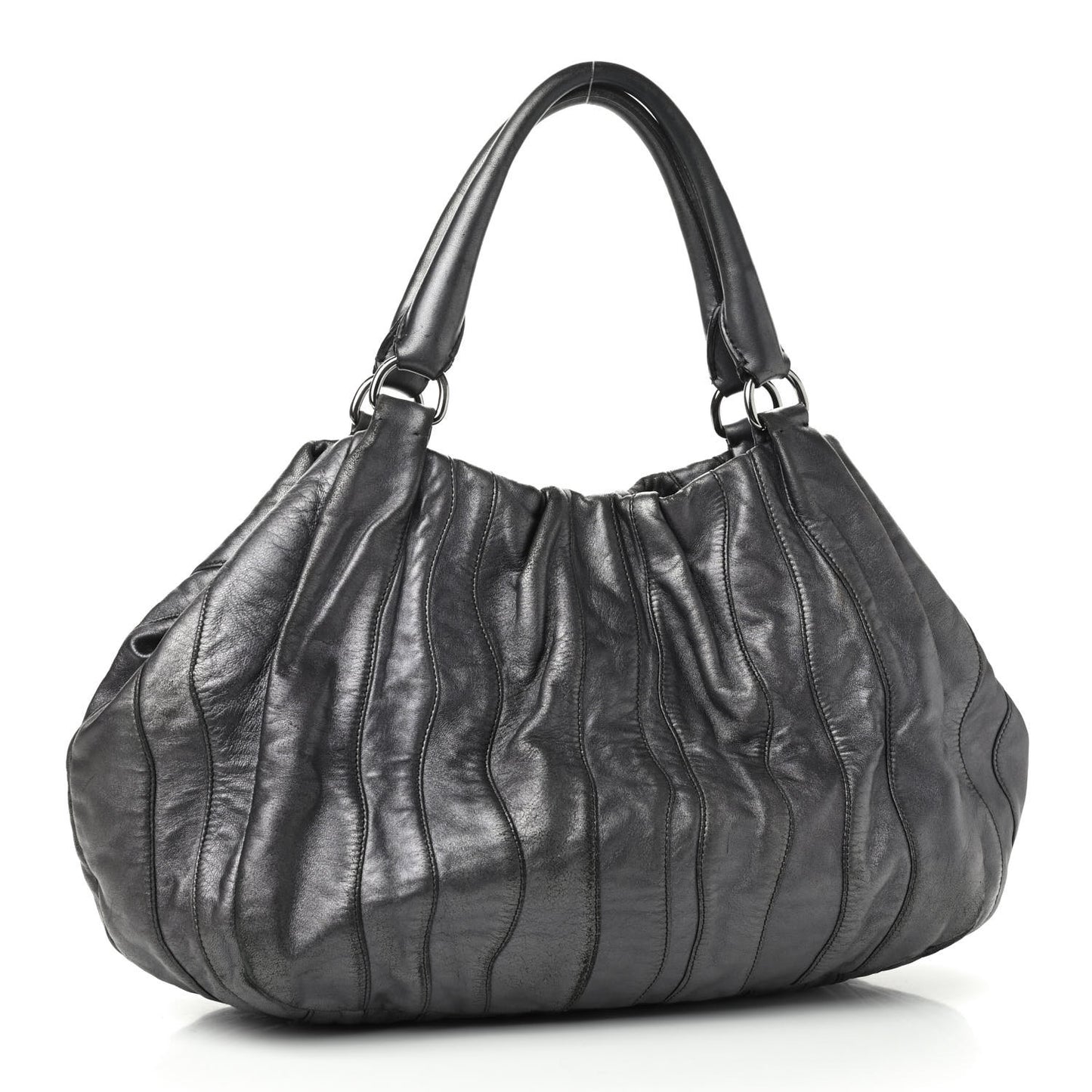 Metallic Nappa Tessuto Mordore Stripes Shoulder Bag Grey