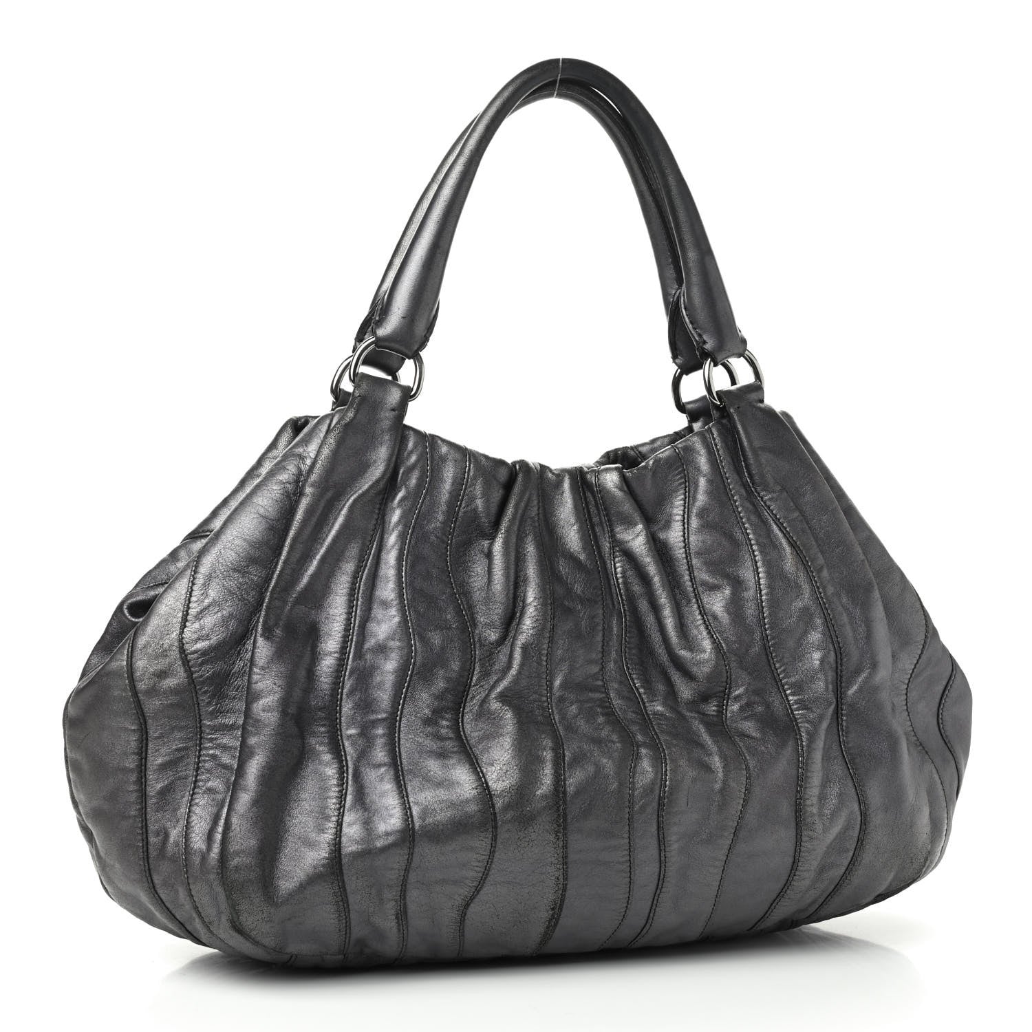 Prada Metallic Nappa Tessuto Mordore Stripes Shoulder Bag Grey 3 of 12