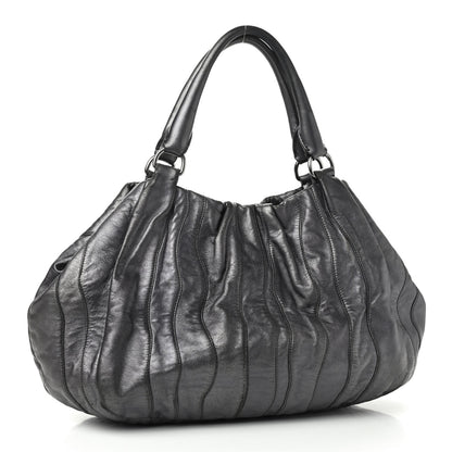 Prada Metallic Nappa Tessuto Mordore Stripes Shoulder Bag Grey 3 of 12