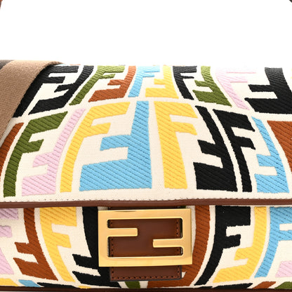 Fendi X SARA COLEMAN Canvas Vitello King Seta FF Fish Eye Embroidered Baguette Grezzo Multicolor Ghianda 9 of 11