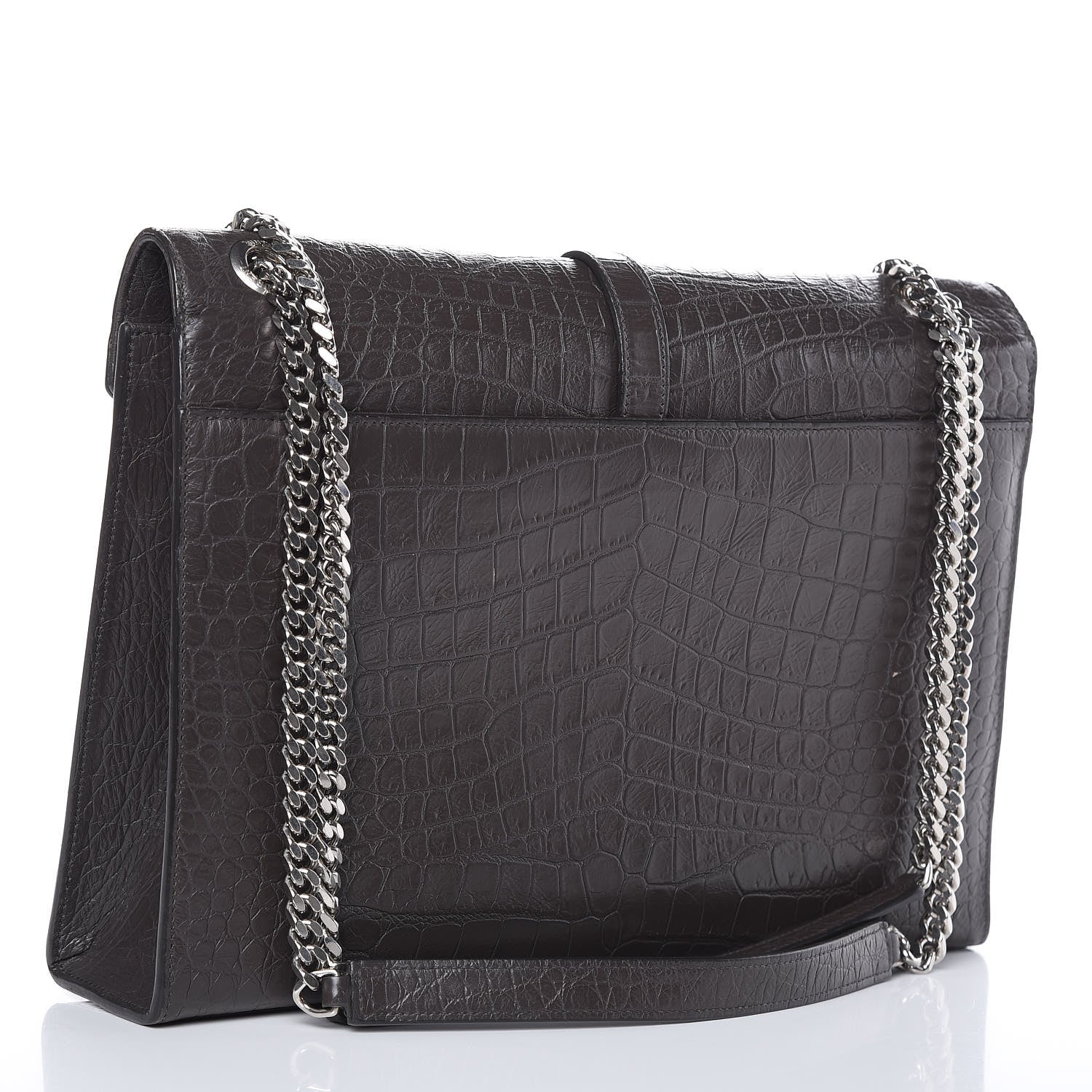 Saint Laurent Calfskin Crocodile Embossed Large Monogram Satchel Fog 3 of 20