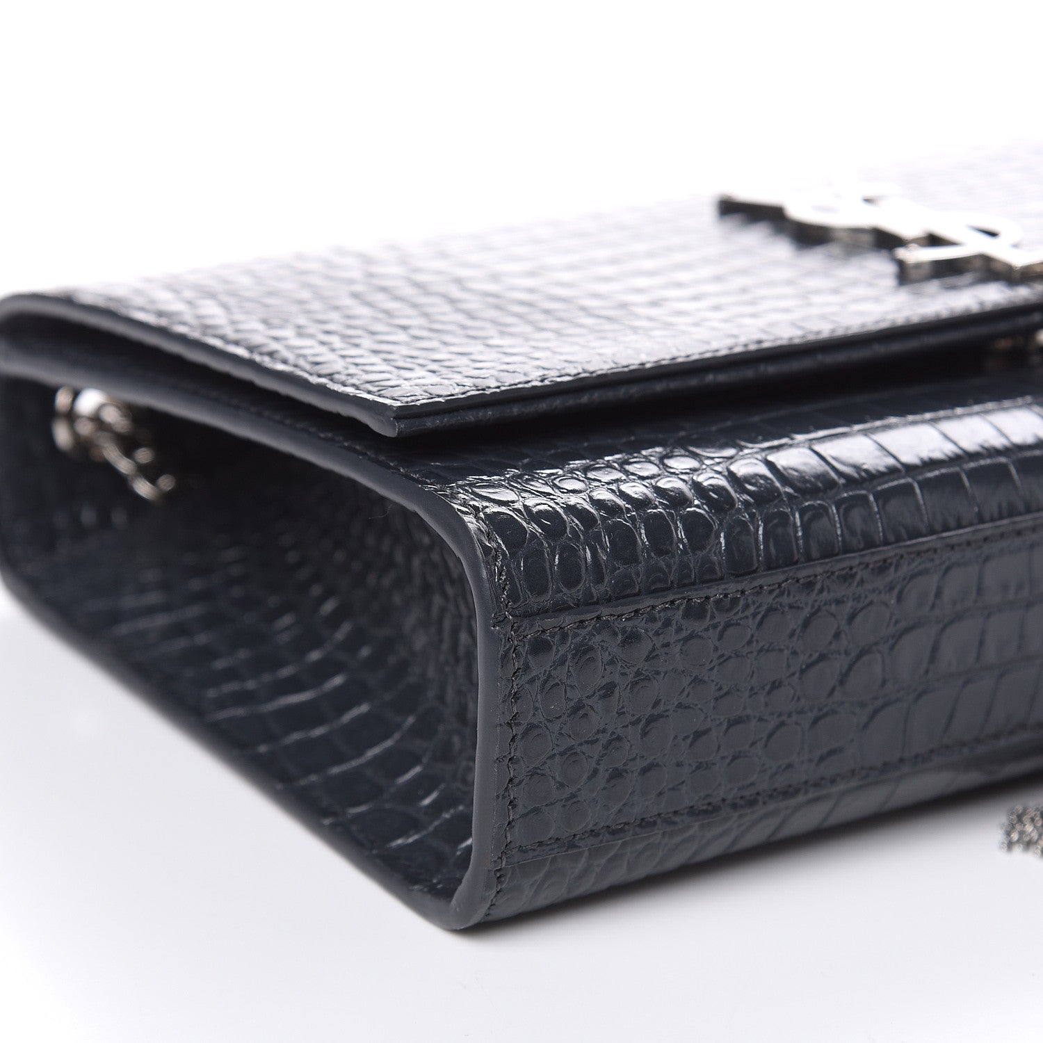Saint Laurent Calfskin Crocodile Embossed Medium Classic Monogram Kate Tassel Satchel Storm 8 of 9