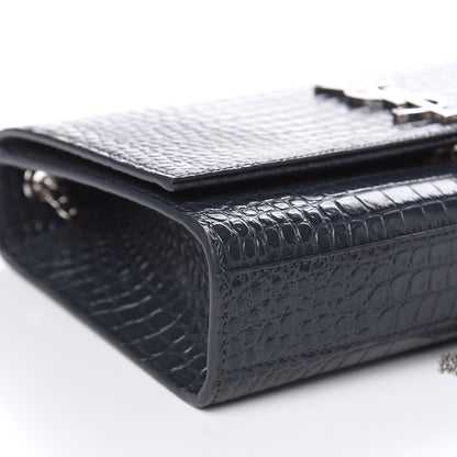 Saint Laurent Calfskin Crocodile Embossed Medium Classic Monogram Kate Tassel Satchel Storm 8 of 9