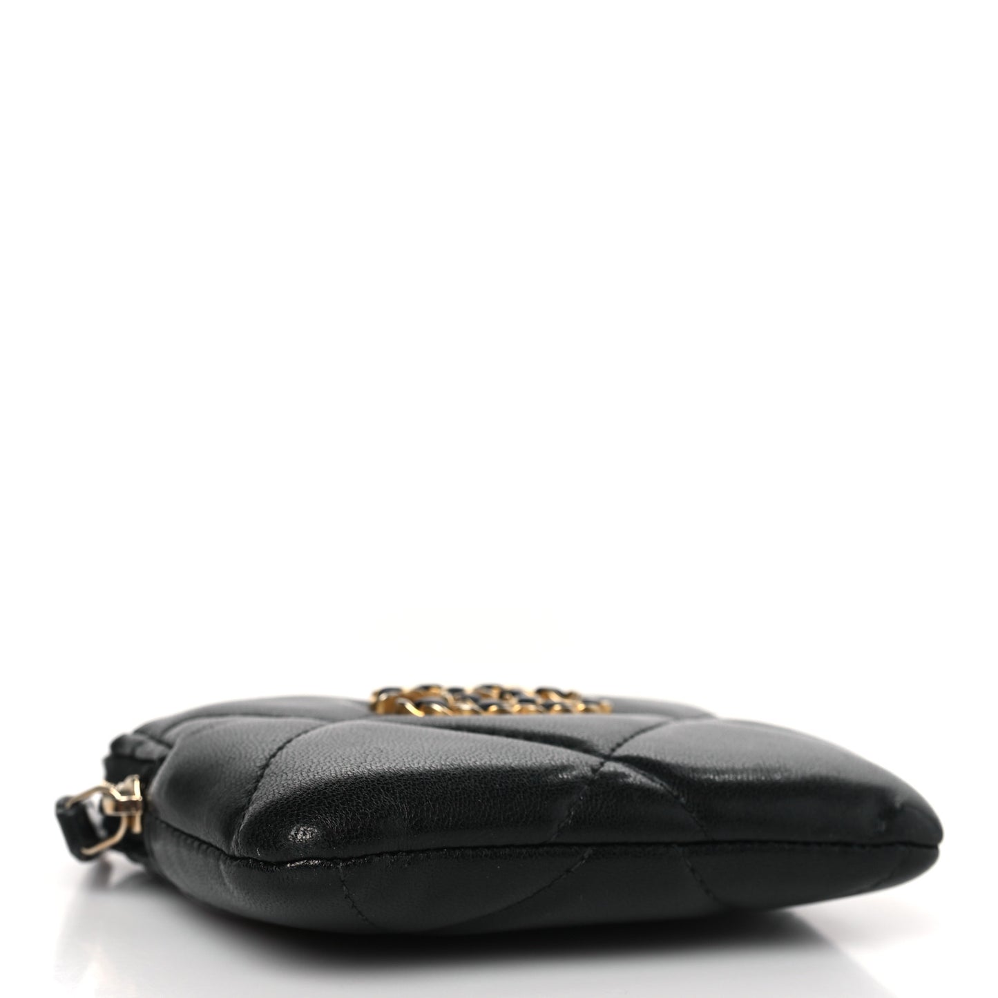 Lambskin Quilted Chanel 19 Zip Card Holder Wallet Black
