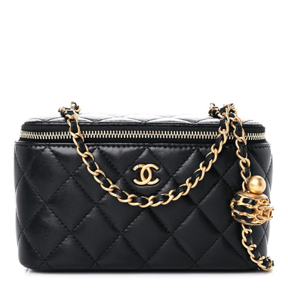 Chanel Lambskin Quilted Small Pearl Crush Vanity Case With Chain Black 1 of 10
