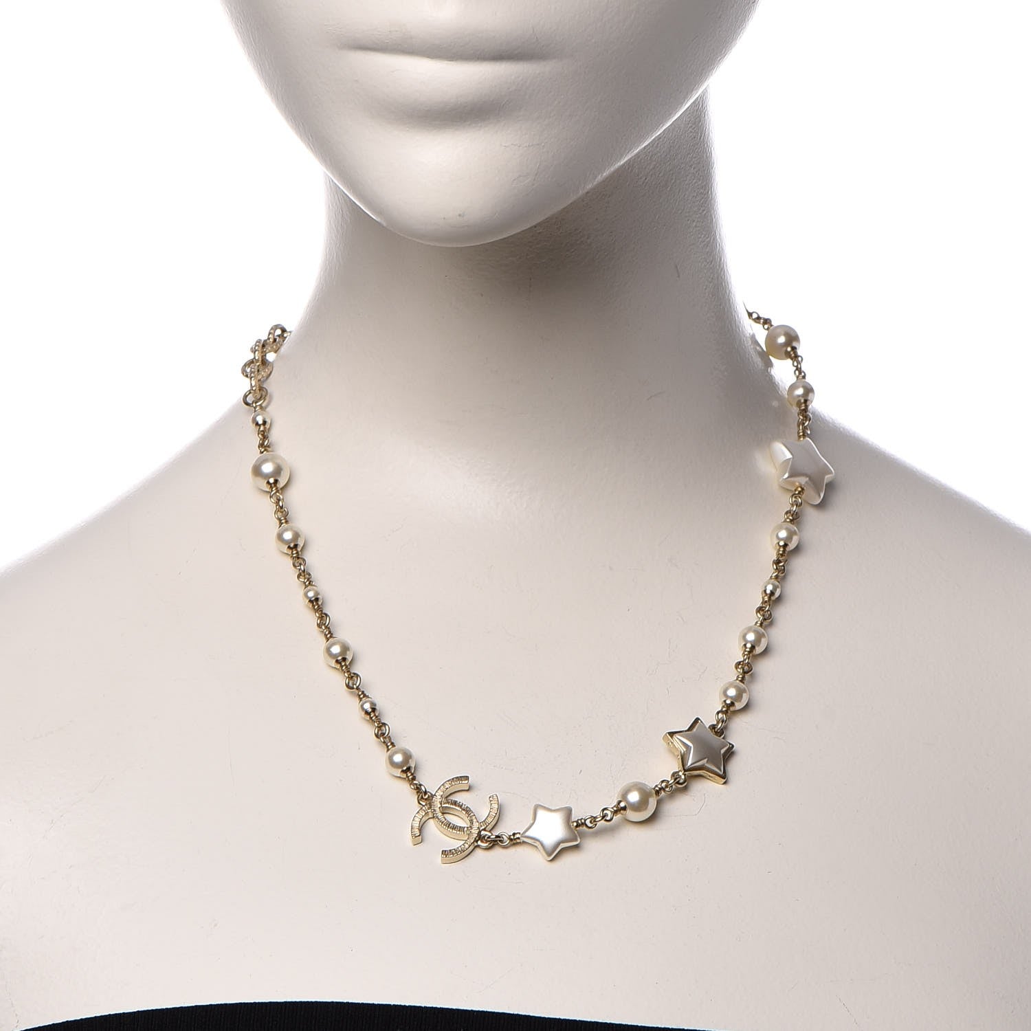 Chanel Metal Resin Pearl Star CC Necklace Gold 2 of 7
