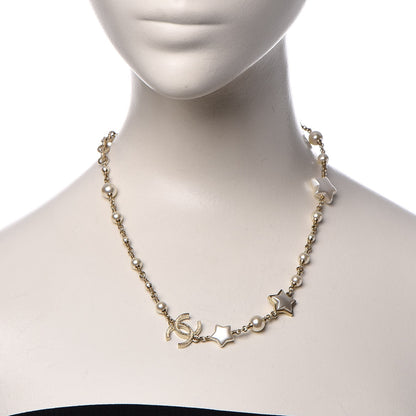 Chanel Metal Resin Pearl Star CC Necklace Gold 2 of 7