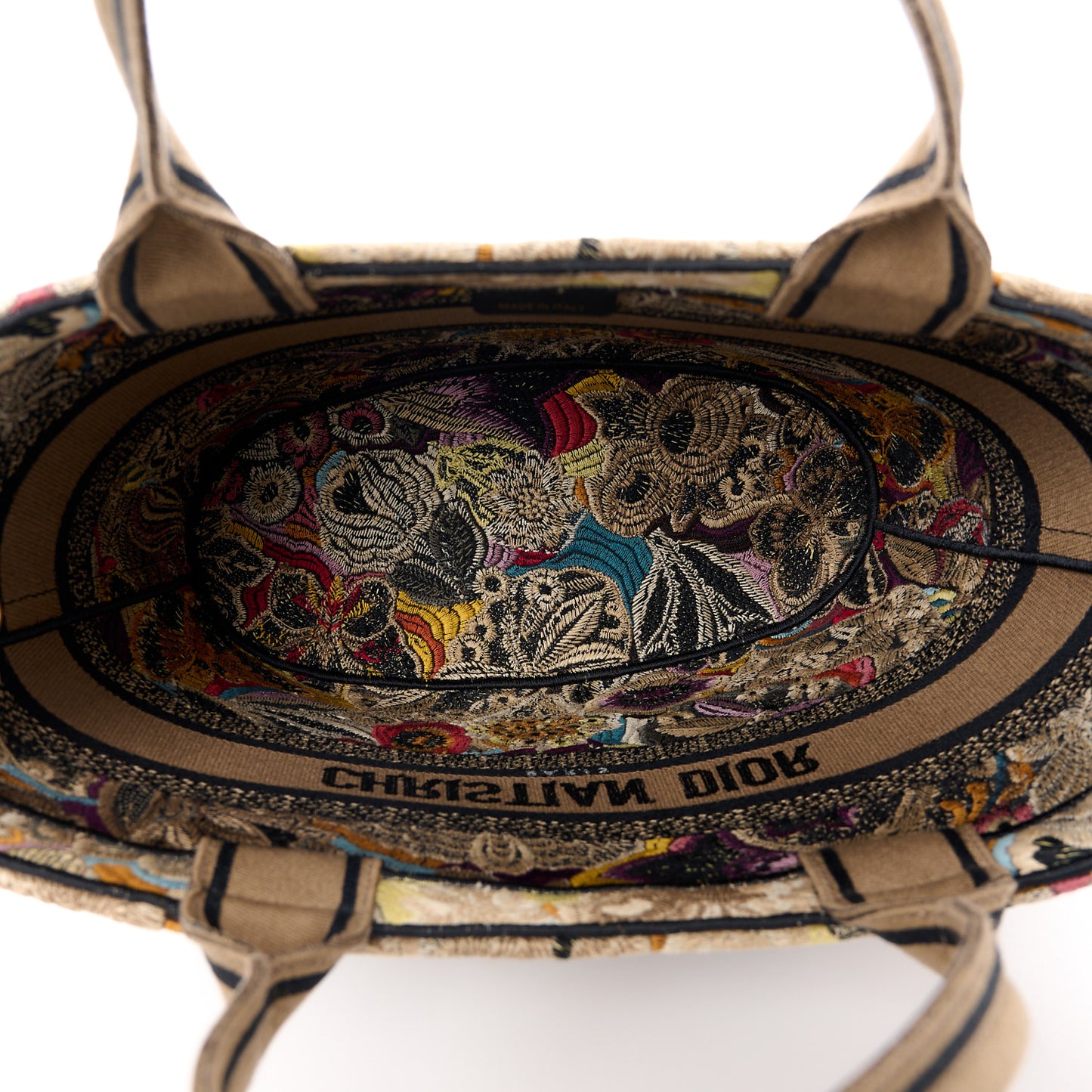Canvas Embroidered Butterfly Brocart Hat Basket Bag Beige Multicolor