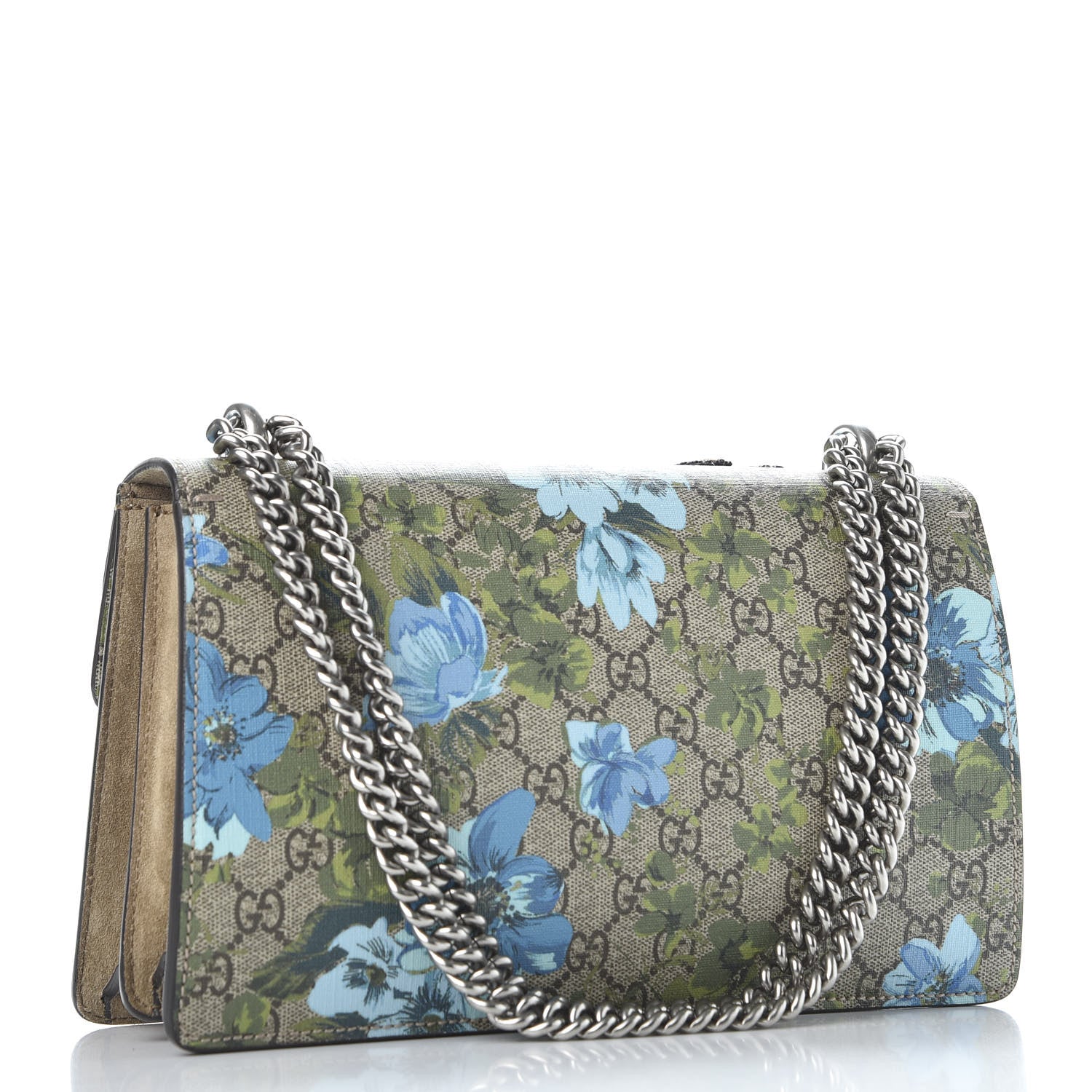 Gucci GG Supreme Monogram Blooms Print Embroidered Small Dionysus Shoulder Bag Blue Taupe 2 of 9