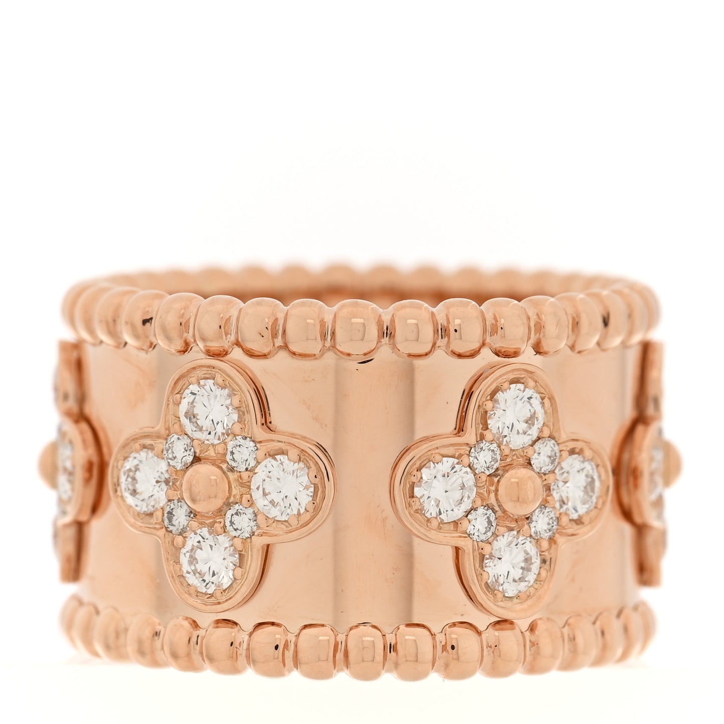 18K Rose Gold Diamond Small Perlee Clovers Ring 51 5.75