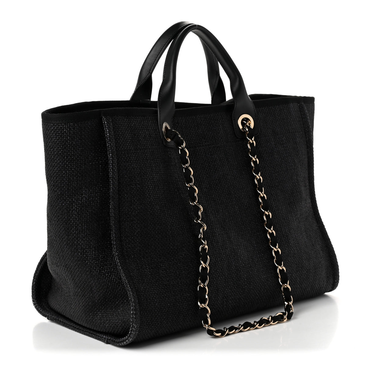 Woven Straw Raffia Large Deauville Tote Black