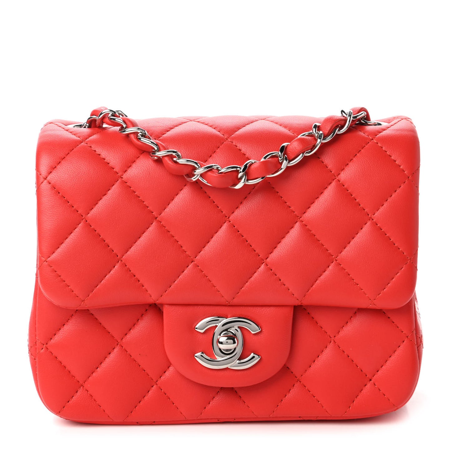 Lambskin Quilted Mini Square Flap Red