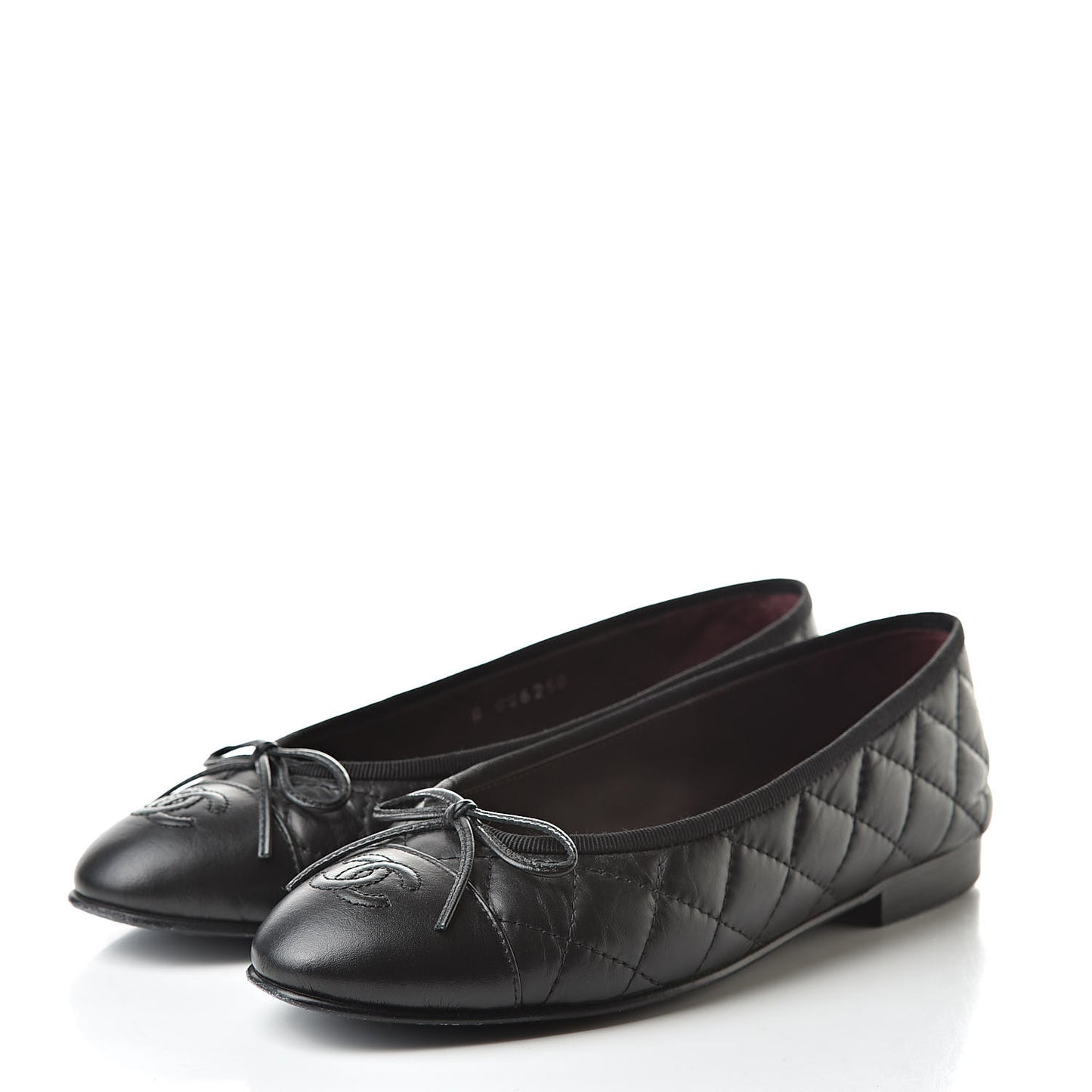 Aged Calfskin Quilted Cap Toe Ballerina Flats 36 Black