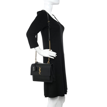 Saint Laurent Smooth Calfskin Medium Monogram Sunset Satchel Black 2 of 17