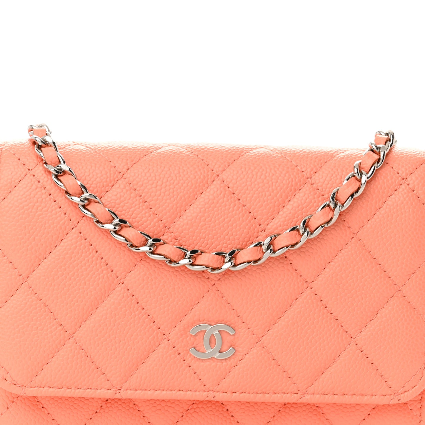 Caviar Quilted Mini Wallet On Chain WOC Coral