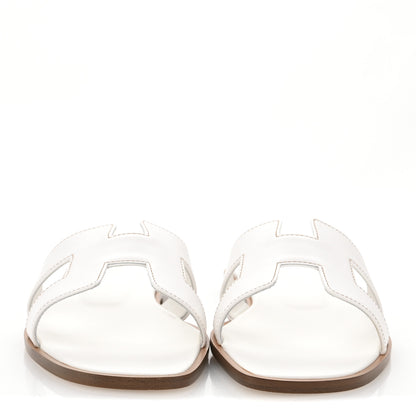 Hermes Box Calfskin Oran Sandals 37 White 3 of 10