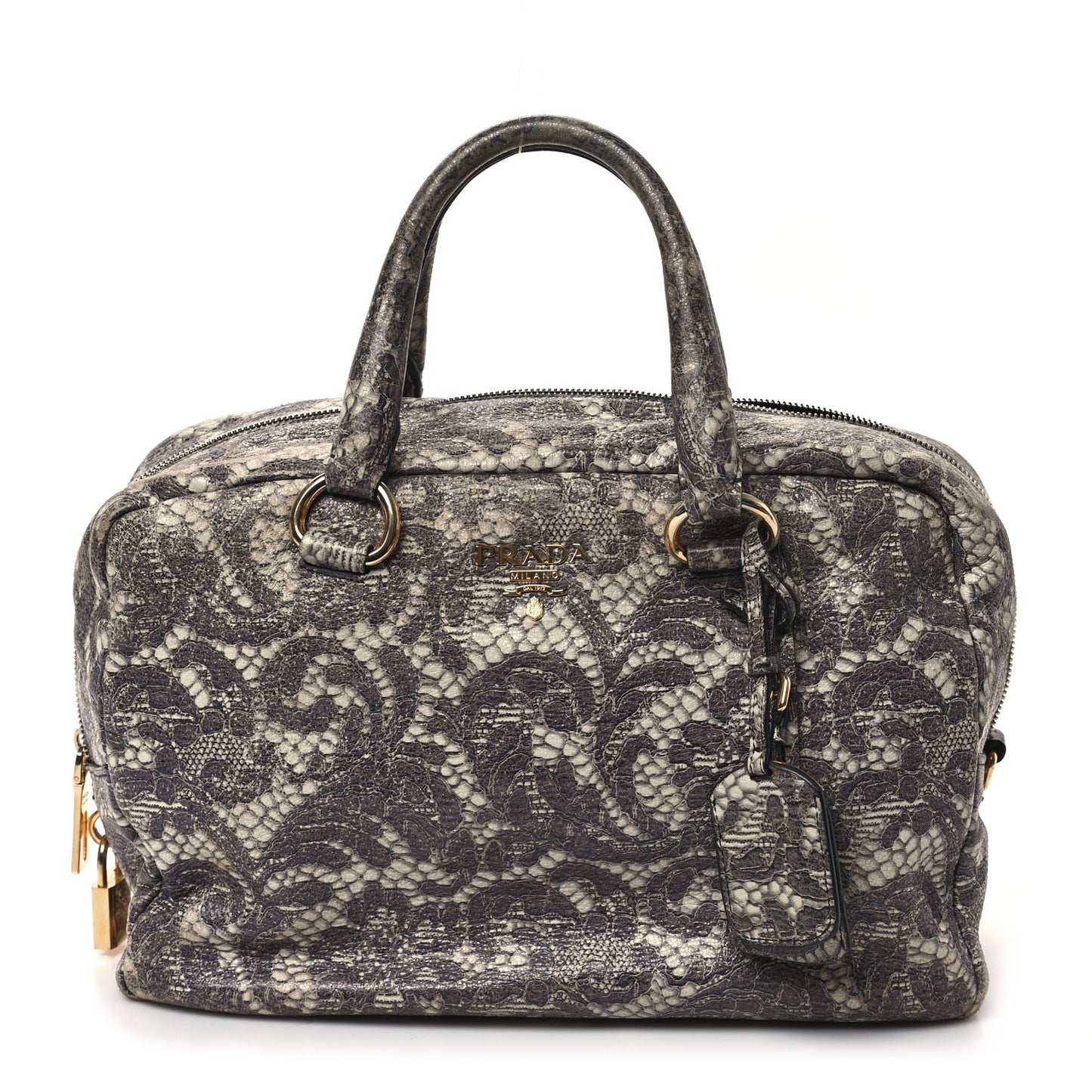 Cervo Lux Print Lace Bauletto Bag Talco
