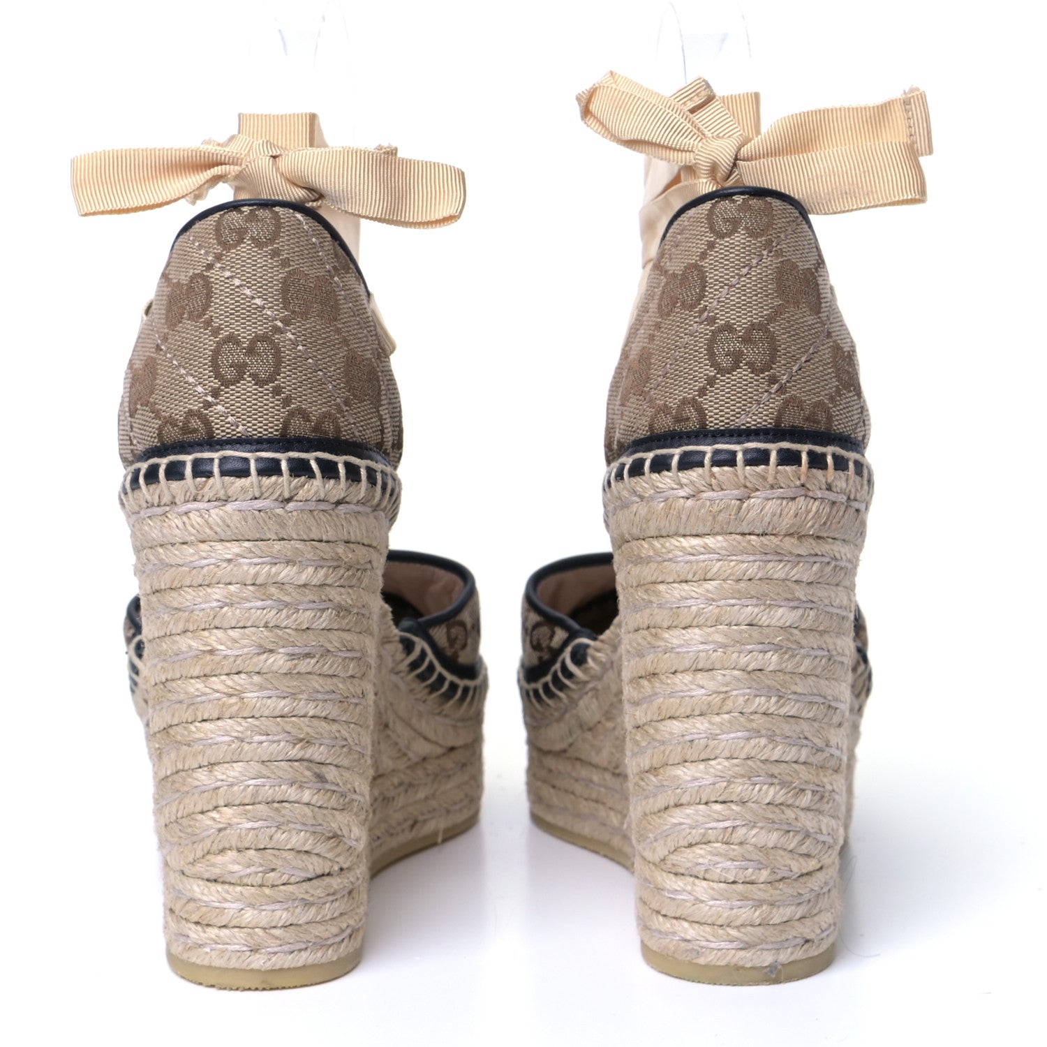 Gucci Monogram Matelasse GG Marmont Ankle Wrap Platform 35/120mm Espadrille Wedges 38.5 Beige Ebony Black Sand Storm 5 of 9