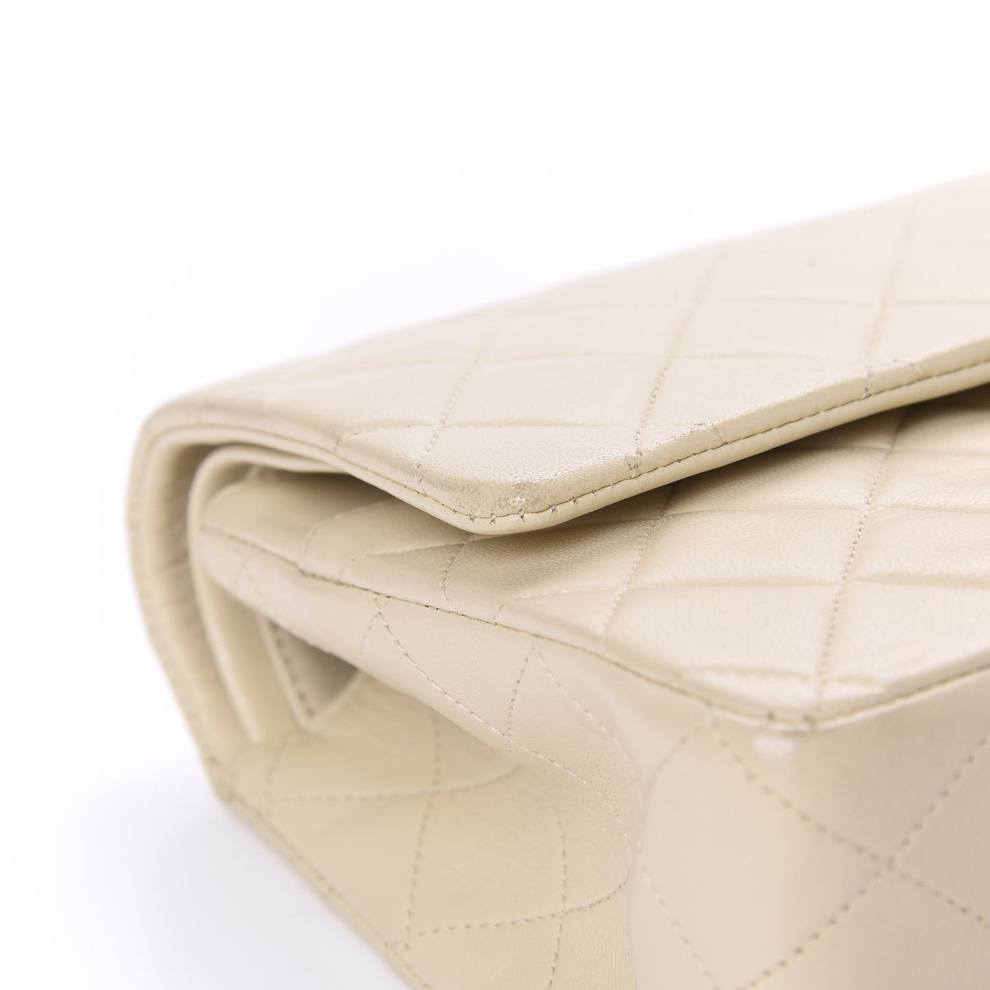 Lambskin Quilted Medium Double Flap Beige