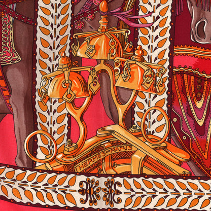 Hermes Cashmere Silk La Danse Du Cheval Marwari Shawl 140 Rose Vif Orange Fuchsia 2 of 3