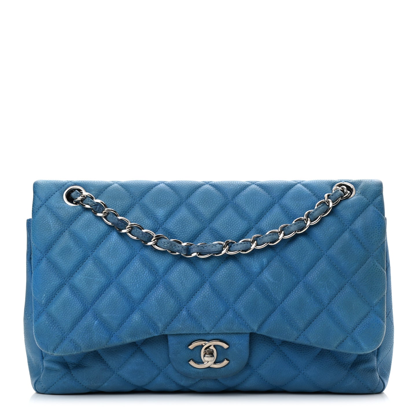 Iridescent Caviar Quilted Jumbo Double Flap Blue