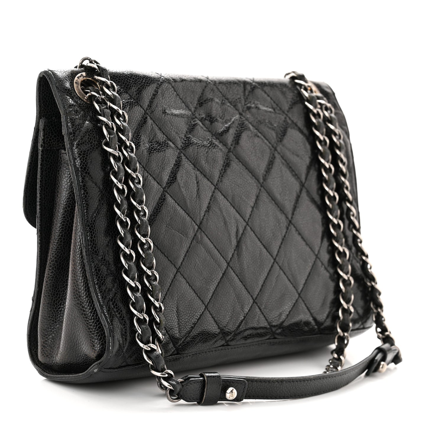 Crumpled Grained Calfskin Medium CC Crave Flap Black