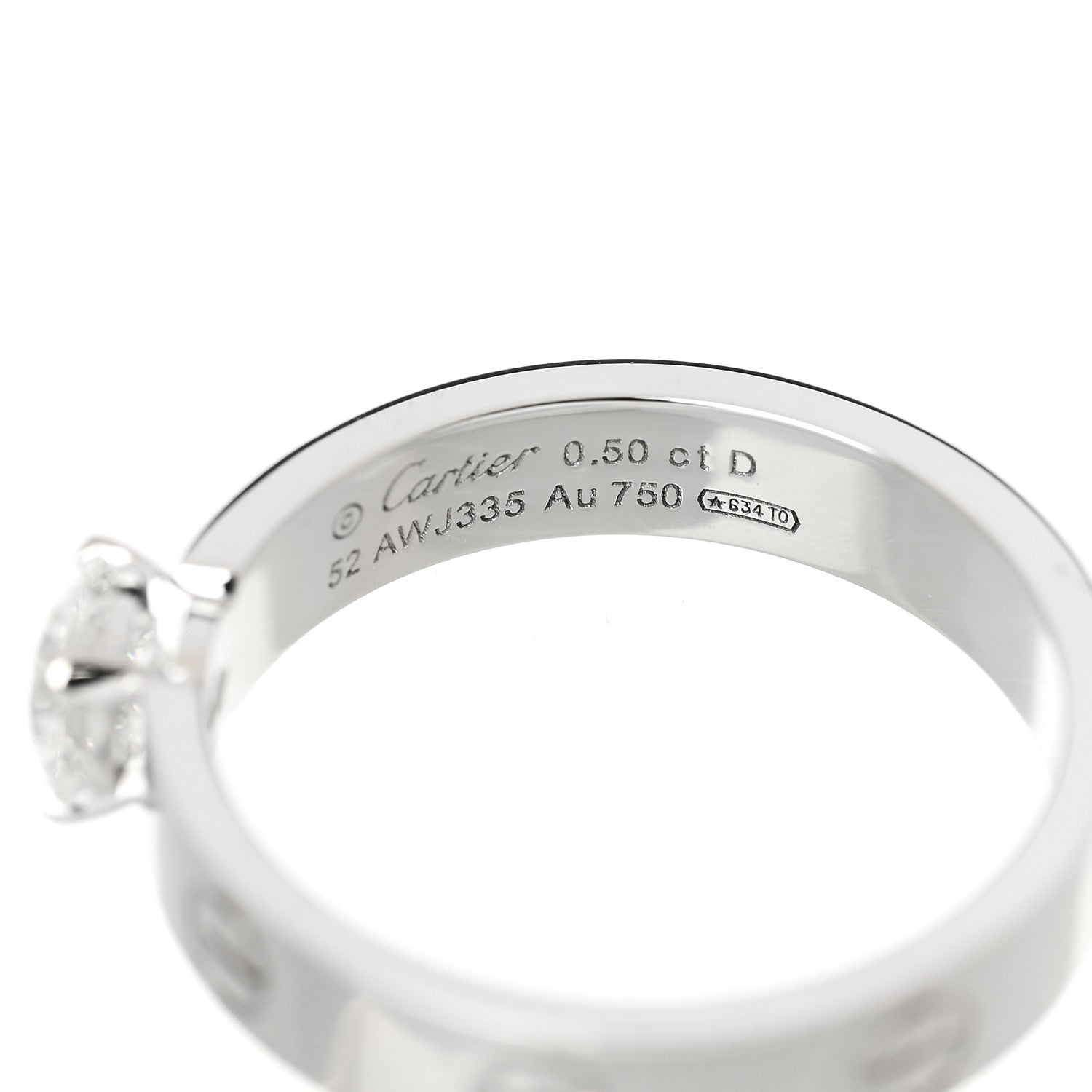 Cartier 18K White Gold Diamond .50ct LOVE Solitaire Engagement Ring 52 6 4 of 4