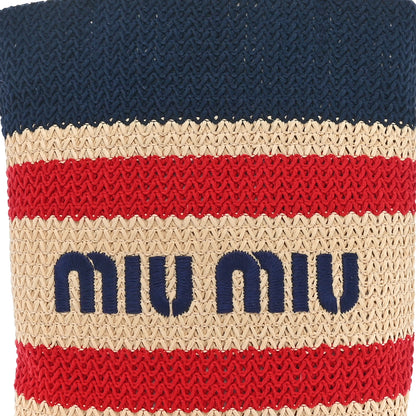 Miu Miu Raffia Crochet Stripe Vertical Tote Bag Natural Blue 7 of 9