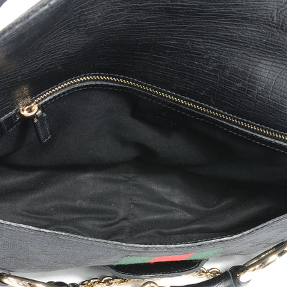 Gucci Monogram Horsebit Web Flap Bag Black 7 of 9