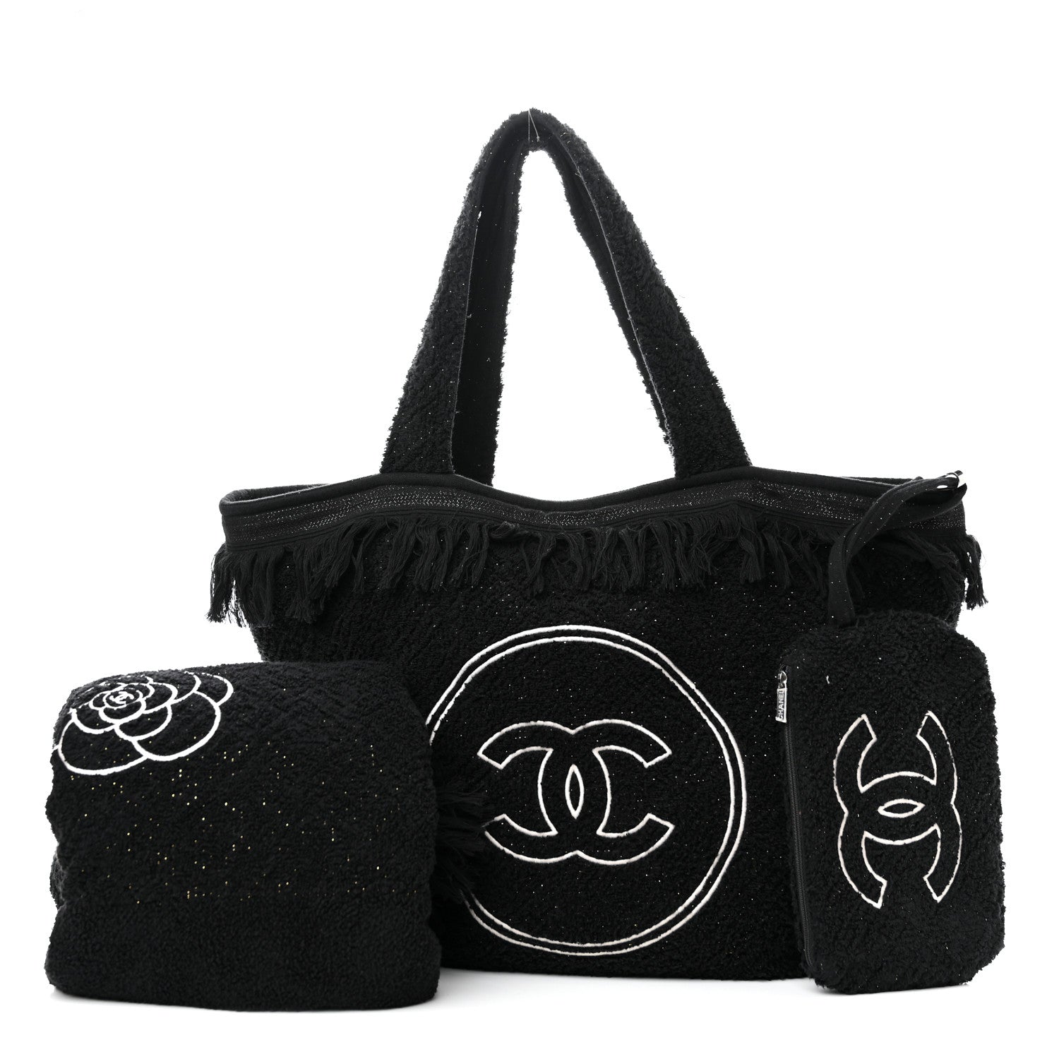 Chanel Terry Cotton CC Beach Tote Towel Set Black 1 of 13