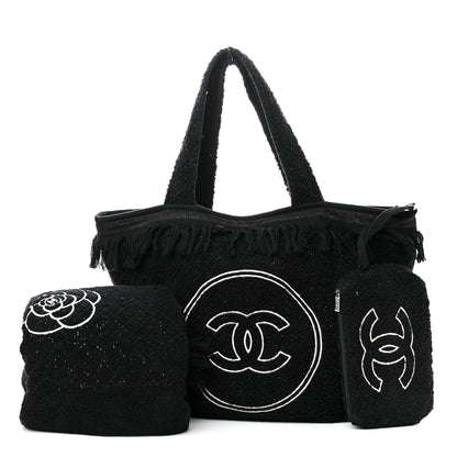 Chanel Terry Cotton CC Beach Tote Towel Set Black 1 of 13