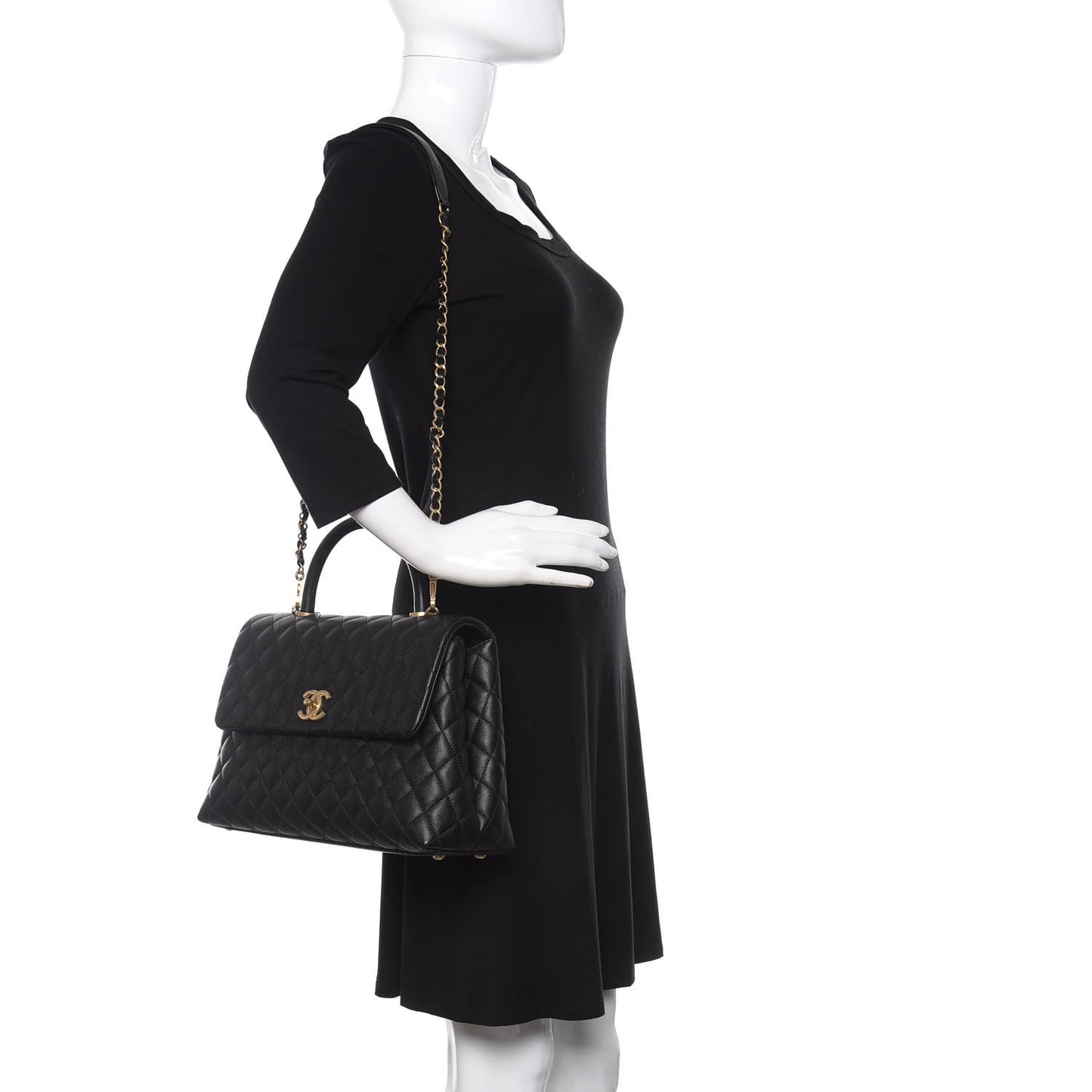 Caviar Quilted Medium Coco Handle Flap Black