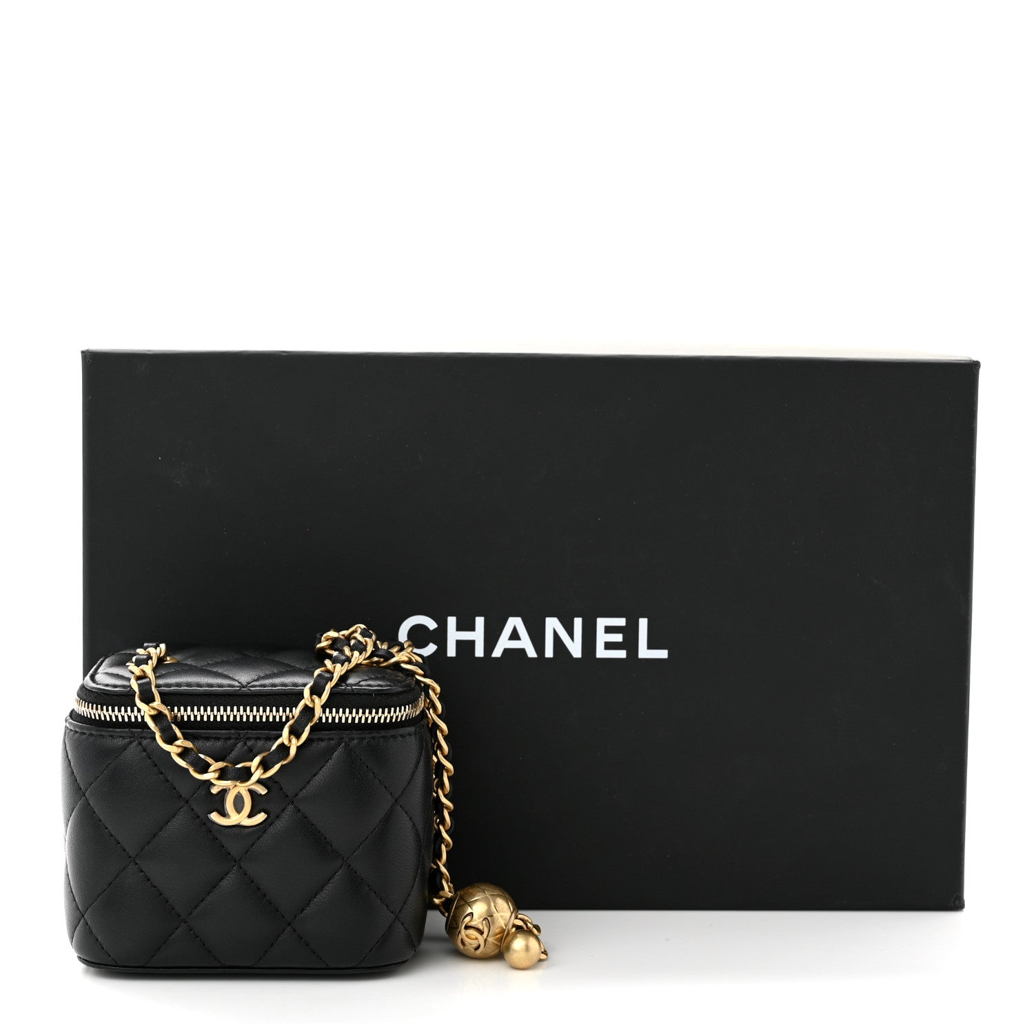 Chanel Lambskin Quilted Mini Pearl Crush Vanity Case With Chain Black 11 of 11