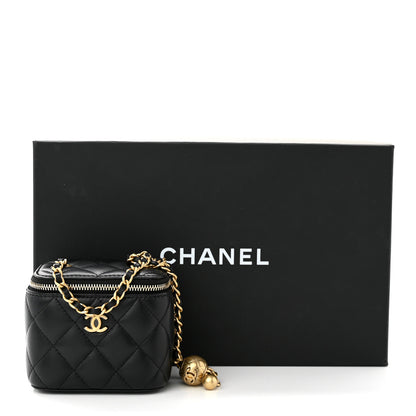 Chanel Lambskin Quilted Mini Pearl Crush Vanity Case With Chain Black 11 of 11