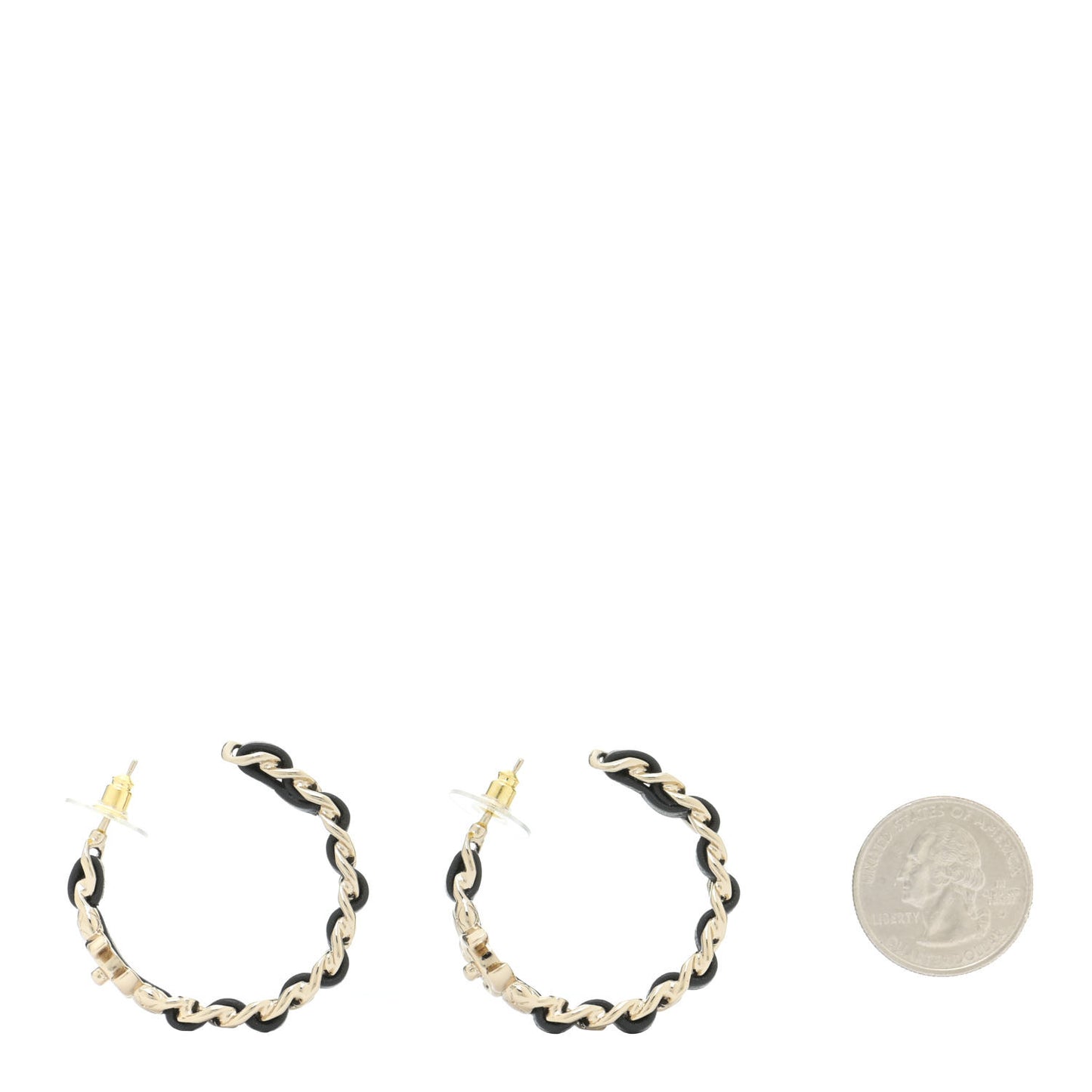 Lambskin CC Turnlock Chain Hoop Earrings Gold Black