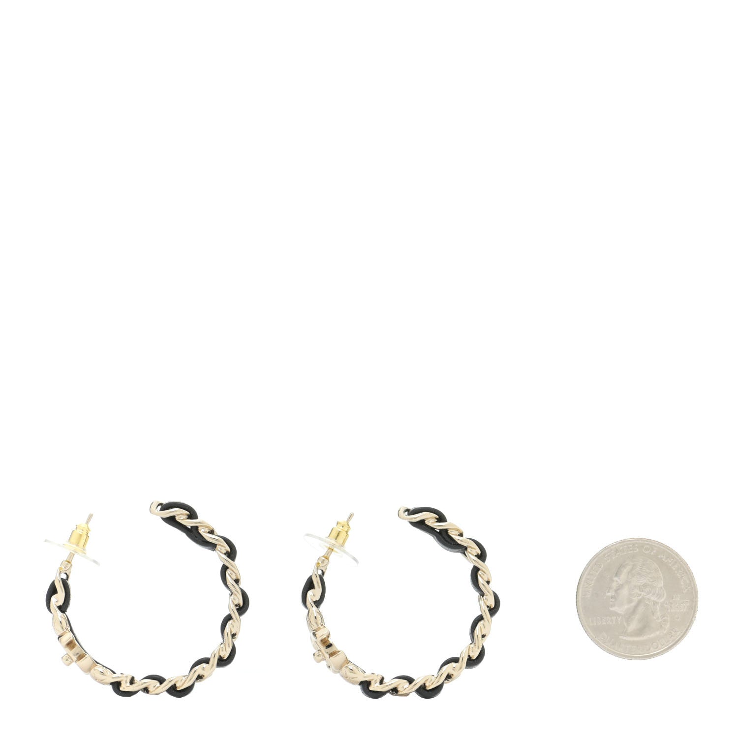 Chanel Lambskin CC Turnlock Chain Hoop Earrings Gold Black 2 of 5