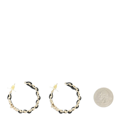Chanel Lambskin CC Turnlock Chain Hoop Earrings Gold Black 2 of 5